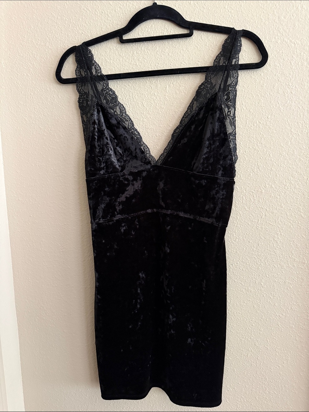 Black Velvet Lace-Trim Slip Dress